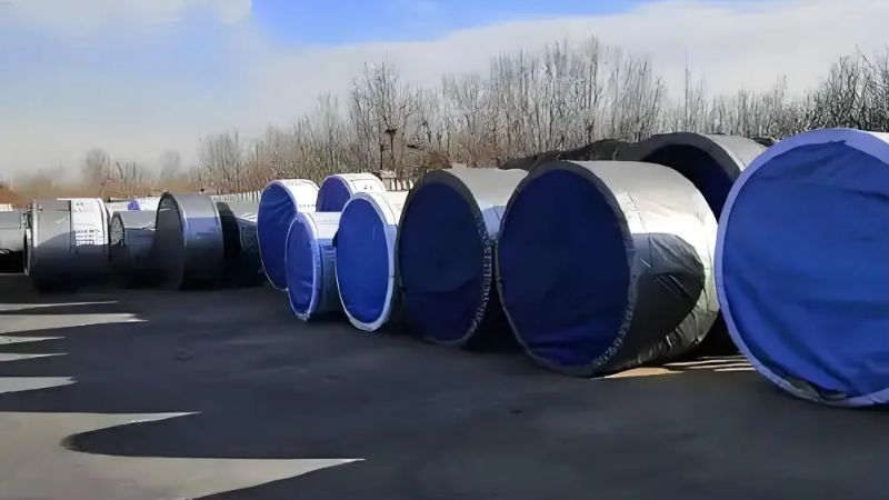 某鐵礦輸送帶升級效益對比圖：吞吐量提升30%（原150萬噸→現195萬噸），灑料率下降2.2%（原3%→0.8%），輸送帶壽命延長70%（基于覆蓋膠磨損公式計算），數據標注清晰